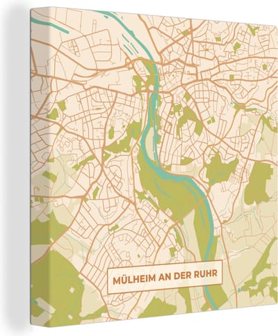 Canvas Schilderij Kaart - Mulheim an der Ruhr - Vintage - Plattegrond - Stadskaart - 20x20 cm - Wanddecoratie
