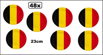 48x Bord 23cm Belgie karton - Belgium sport food WK voetbal Landen