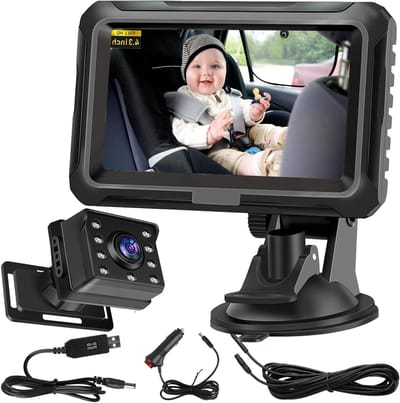 Baby Camera met 4.3 Inch Display en HD Nachtzicht, 150° Kijkhoek, Eenvoudige Installatie voor Veiligheid in de Auto