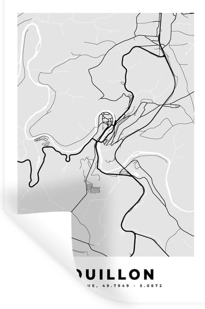 Muurstickers - Sticker Folie - België – Bouillon – Stadskaart – Kaart – Zwart Wit – Plattegrond - 20x30 cm - Plakfolie - Muurstickers Kinderkamer - Zelfklevend Behang - Zelfklevend behangpapier - Stickerfolie