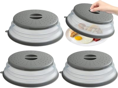 Vouwbare Magnetron Deksel, 3-Delig Set voor Bescherming van Voedsel, Spatvrij en Met Stoomgaatje, Ideaal voor Magnetrongebruik, Grijs