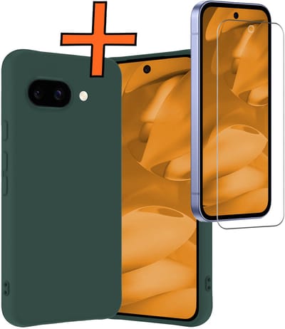 Hoes - Met Screenprotector - Geschikt voor Google Pixel 9a - Sterk & Shockproof - Back Cover - Siliconen Case - Telefoon Hoes - Donkergroen