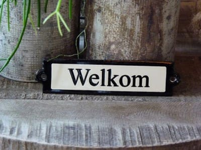 Emaille deurbordje recht 'Welkom'
