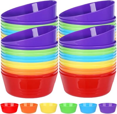 48 stuks herbruikbare plastic kommen, 300 ml onbreekbare plastic kom voor kinderen, magnetron, vaatwasmachinebestendig, peuterkom voor granen, soep, snack, fruitsalade (6 kleuren)