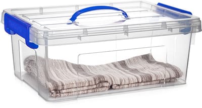 Plasticforte Opslagbox - met deksel - transparant blauw - 12.5 liter - 40 x 30 x 16 cm - kunststof - opbergdoos - opbergen