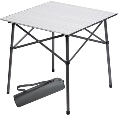 Opvouwbare Campingtafel - Aluminium - Vierkant - Oprolbaar Tafelblad - Voor 4 Personen - Inclusief Draagtas - Zilver - Voor Camping, Picknick, Tuin & BBQ