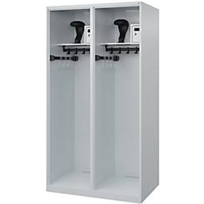 Brandweerkluis C+P Evolo Flexo, 2 vakken, met helmhouder, vloerglijders, B 1000 x D 600 x H 1850 mm, RAL 7035 lichtgrijs