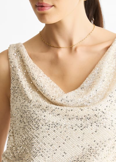Champagnekleurige cami-top met pailletten en cowl neck