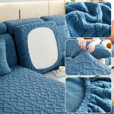 Verdikken Taffel Fluweel Zitkussenhoes Elastische Jacquard Bankhoes Verstelbare Afneembare Meubelbeschermer voor Huisdieren Kinderen Normal Size  S gray