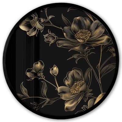 Poster in lijst Rond - Fotolijst 40x40 cm - Posters - Bloemen - Zwart - Goud - Line art - Ronde posterlijst zwart - Decoratie - Wanddecoratie woonkamer - Muurdecoratie slaapkamer