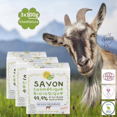 Cigale Bio, Biologische geiten melk zeep 3x100g. Zonder conserveermiddel. Verlichtend voor eczeem, psoriasis, dermatitis. Diervriendelijk.