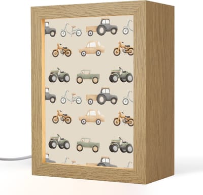 Nachtlampje 15x20 cm - Kinder lampje - Retro - voertuigen - patroon - Tafellamp kinderkamer - Slaapkamer lamp - Bedlamp kinderen - Kinderlampje stopcontact - Wandlamp babykamer - Nachtlampjes