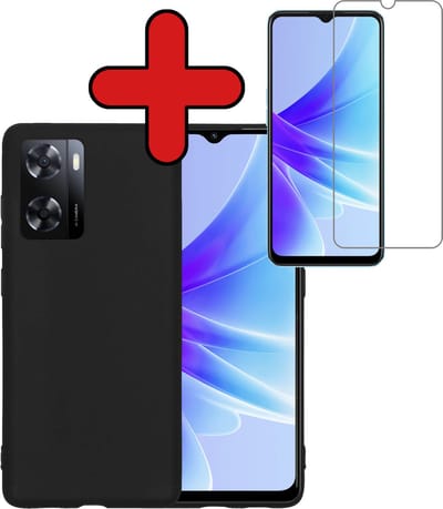 Hoesje - Met Screenprotector - Geschikt voor OPPO A57 - Sterk & Shockproof - Telefoon Hoes - Back Cover - Siliconen Case - Telefoonhoes - Zwart