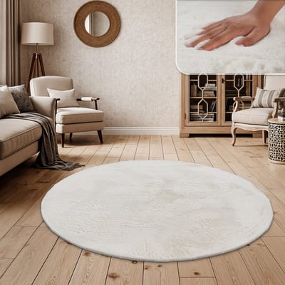 Paco Home Hoogpolig vloerkleed woonkamer kunstvacht superzacht effen 200 cm Rund