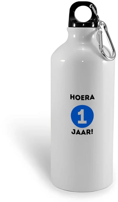 Hacebo® - Hoera 1 jaar waterfles - Verjaardag - 1 jarigen - gefeliciteerd - verjaardagscadeau - klein kadootje - gift - geschenk - kado voor een baby - kado voor een peuter - water fles - 400ML