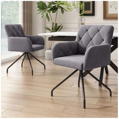 Chaises de salle à manger - MUVOE - Ensemble de 2 - Rembourrées - Métal - Velours gris gris
