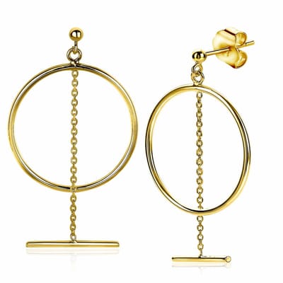 ZINZI zilveren grote open ronde oorsieraden 55 mm in 14K geel verguld met ketting en staafje ZIO2098