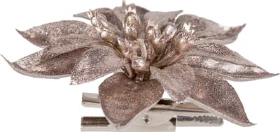 1x stuks decoratie bloemen kerststerren roze glitter op clip 9 cm - Decoratiebloemen/kerstboomversiering