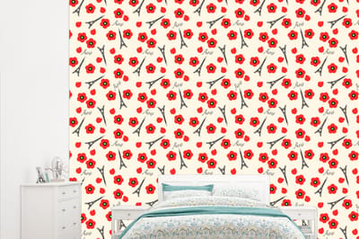 Behang - Fotobehang Patronen - Parijs - Eiffeltoren - Bloemen - Breedte 315 cm x hoogte 260 cm
