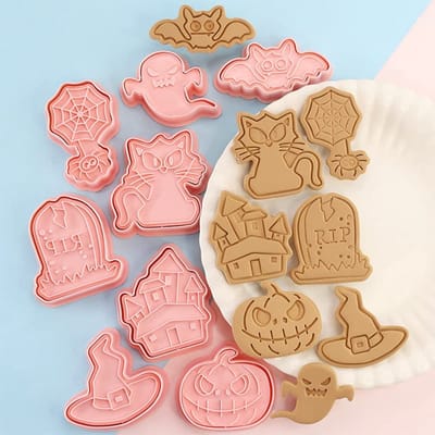 Dailygoods- Uitsteekvormpjes 8 Stuks - 3D-Perskoekjes - Halloween Uitsteekvormen - Taarten/Fondant Bakken - Feestdecoratie - Voedselveilig Kunststof - Koekjesvorm