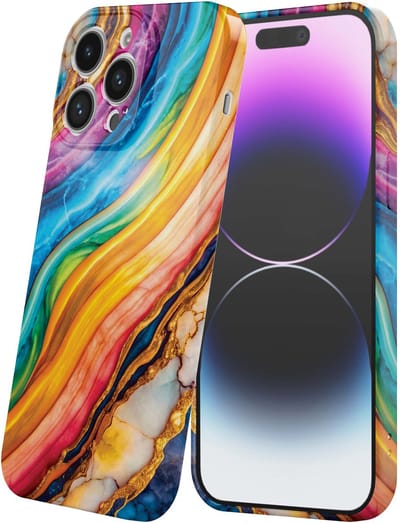 Smartphonica Telefoonhoesje Geschikt voor iPhone 14 Pro Max met Regenboog Goud Marmer Opdruk - Flexibel Softcase TPU - Backcover Case Rainbow Gold Marble Design geschikt voor iPhone 14 Pro Max