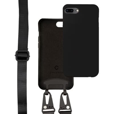 Coverzs Silicone case met dik koord geschikt voor Apple iPhone 7/8 Plus - Telefoonhoesje met koord - Backcover hoesje met koord - touwtje - zwart