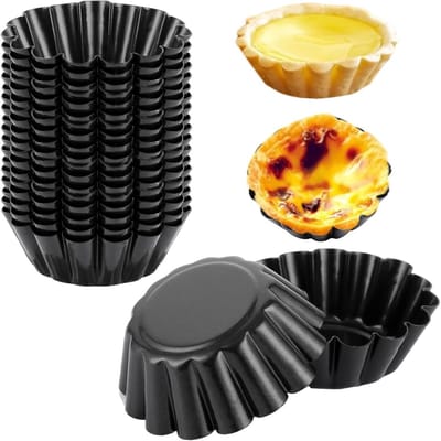 20 Stuks Carbon Staal Bakvormen, Mini Muffin Mallen voor Oven, Ideaal voor Taartjes en Pudding Desserts