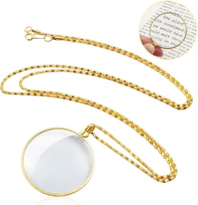 Winkrs© Vergrootglas aan ketting - Loep met 5x vergroting - Monecle - Goud kleur - 45CM lengte Ketting
