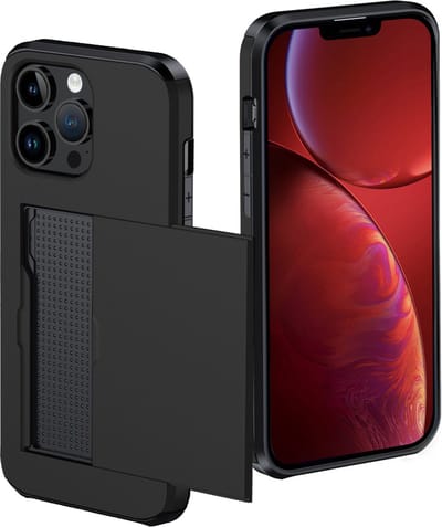 Hoes Geschikt voor iPhone 14 Pro Hoesje Pasjeshouder Hard Cover Shock Proof Hard Case Hoes Met Kaarthouder - Zwart