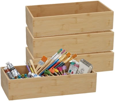 5Five 5Five houten bakje - 4x - organizer - bamboe - 30 x 15 x 7 cm - kast en lade verdelers - opslag - sorteerbakje