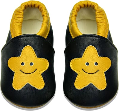 Steppies Babyslofjes Leer - Ster - Maat 16-17 (0-6 maanden, 11 cm) - met Suède Zool
