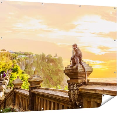 Gards Tuinposter Aap op de Uluwatu Tempel in Bali - 150x120 cm - Tuindoek - Tuindecoratie - Wanddecoratie buiten - Tuinschilderij