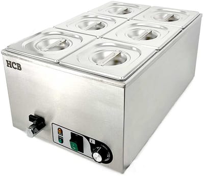 HCB® - Professionele Horeca Bain marie - 6 x 1/6 GN - 230V - RVS / INOX - Buffetwarmer Elektrisch - 60x35.5x26 cm (DxBxH) - 9 kg - 8711