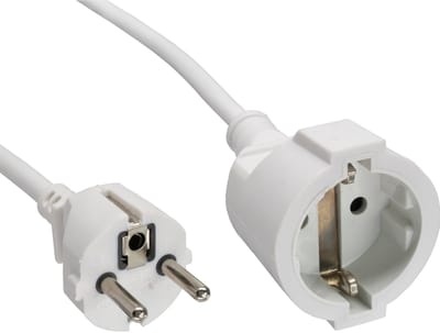 CEE 7/7 (recht) - CEE 7/3 (recht) stroom verlengkabel - 3x 1,50mm / wit - 1 meter