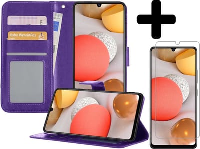 Hoesje - Met Screenprotector - Geschikt voor Samsung Galaxy A42 - Luxe Pasjeshouder - Bookcase Portemonee - Flip Case - Kunstleer Book Case - Flipcase - Book Cover - Walletcase - Portemonneehoes - Telefoonhoesjes - Paars