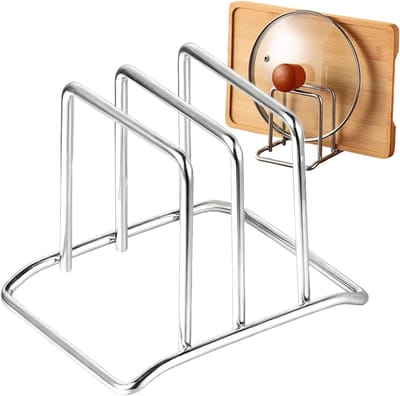 Snijplankhouder Keuken - Bakplaat Organizer - Keuken Organiseren - Dubbel Vak Ontwerp - 12 x 12 x 12 cm - Zilver