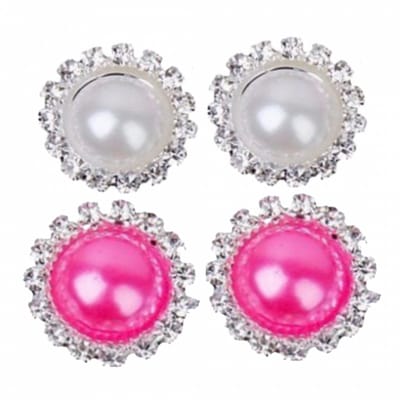 2 paar clip oorbellen roze wit-1.5 cm