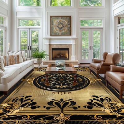 Tapis Moderne Doré Luxueux Grand Tapis Chambre à Coucher Décoration de Chevet Tapis Lavable Antidérapant Tapis de Table Basse Hôtel Européen Tapis 60*90cm