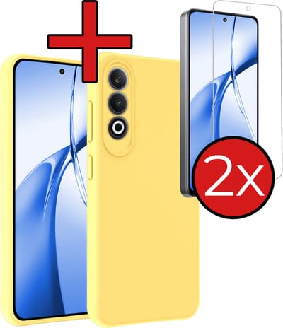 Hoesje - Met 2x Screenprotector - Geschikt voor OnePlus Nord CE4 - Sterk & Shockproof - Telefoon Hoes - Back Cover - Siliconen Case - Telefoonhoes - Geel