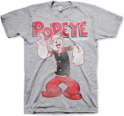 Popeye T-shirt met 'Distressed Sailor Man'-print, heathergrijs
