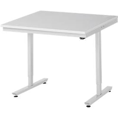 Rau ESD-werktafel Adlatus, elektrisch in hoogte verstelbaar, 28 mm spaanplaat met melamine coating, tot 150 kg, B 1000 x D 1000 x H 720-1120 mm, lichtgrijs
