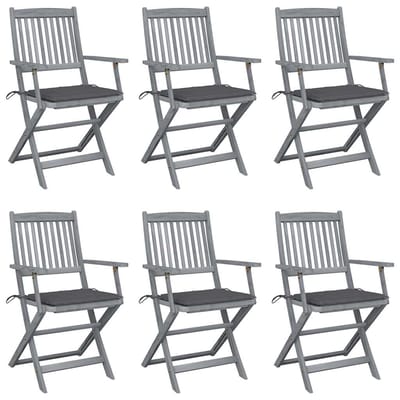 vidaXL - Inklapbare - stoelen - 6 - st - met - kussens - massief - acaciahout