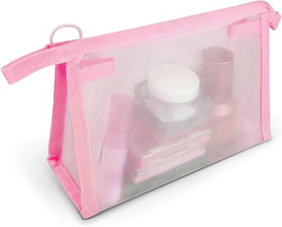 Kleine driehoekige cosmetica tas met rits, 19 x 13 cm, ideaal voor make-up en toiletartikelen, modern en draagbaar in roze