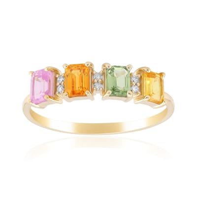 Cavill - Gouden Ring 9K Geel Goud - 0,997 ct Gele Saffier Achthoekig - Elegante Ringen met Diamanten en Kleurrijke Edelstenen - Maat 17