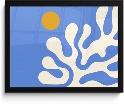 Poster in lijst - Fotolijst 40x30 cm - Posters - Minimalistisch - Organisch patroon - Blauw - Posterlijst zwart - Decoratie - Wanddecoratie woonkamer - Muurdecoratie slaapkamer