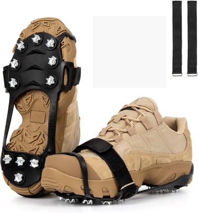 Famanu - Stijgijzers voor bergschoenen, schoenspikes met 11 roestvrijstalen tandspikes, schoenen spikes antislip, crampons, ijsklampen voor wandelen, trekking, sneeuw, ijs, winter outdoor