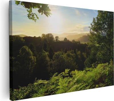 Artaza Canvas Schilderij Bos - 30x20 cm - Klein - Wanddecoratie Landschap - Muurdecoratie Zonsopgang - Schilderijen Op Canvas
