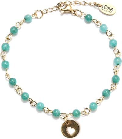 CO88 Collection Sense 8CB 90052 Armband met Stalen Elementen - Hart Hanger - Jade Natuursteen 4 mm - Lengte 16 + 3 cm - Groen