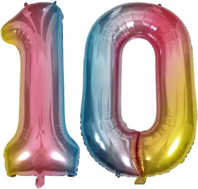 XXL Ballonnen Cijfer 10 Roze Regenboog Folieballon - 90 cm Feestdecoratie