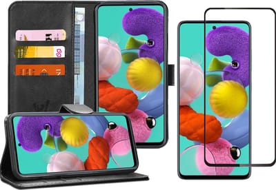 Hoesje geschikt voor Samsung A51 en Screenprotector - Book Case Kunstleer Wallet + Screenprotector Full - Zwart
